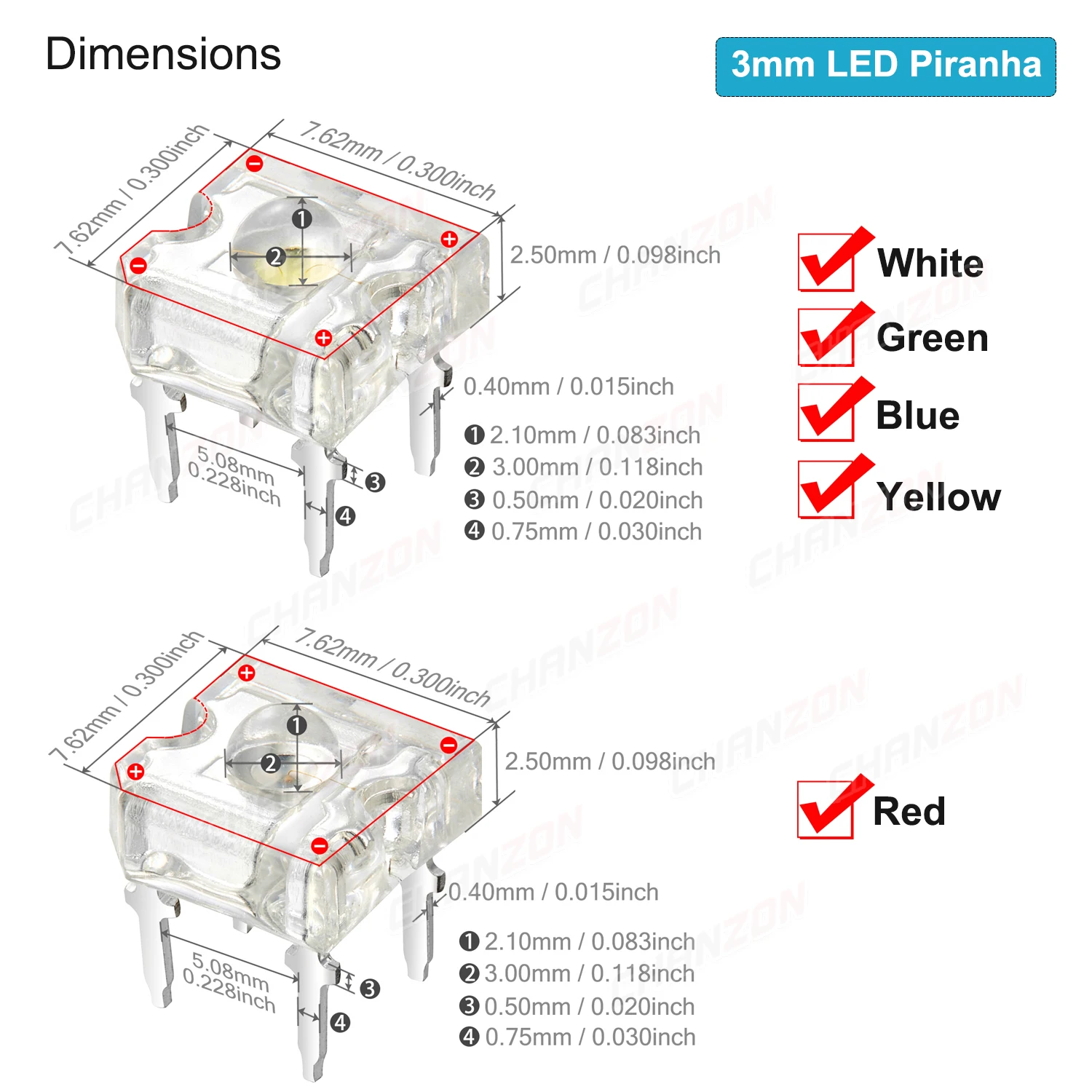 100Pcs 3mm 5mm Led Diode Piranha Super Flux Round Flat Top White Red Green Blue Yellow Superflux Lights Emitting PCB Lamp Bulb