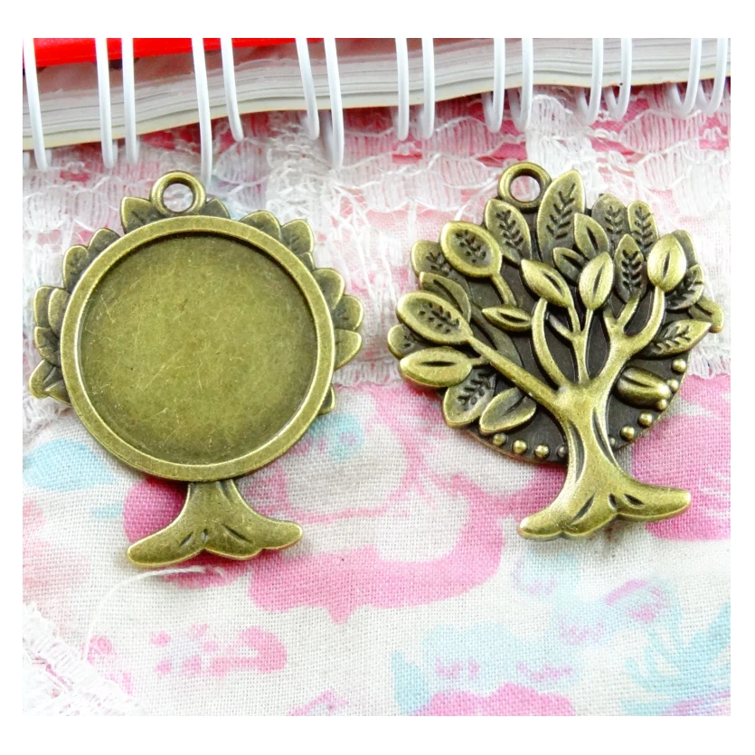 20pcs 20mm Ancient Bronze Tree of Life Necklace Pendant Setting Cameo Base Tray Bezel Blank Jewelry Findings&components