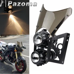 Motorcycle Street Projector Twin Head Light Front Lighting Headlamp W/ Smoke Windshield Universal For Kawasaki Suzuki Dirt Bike