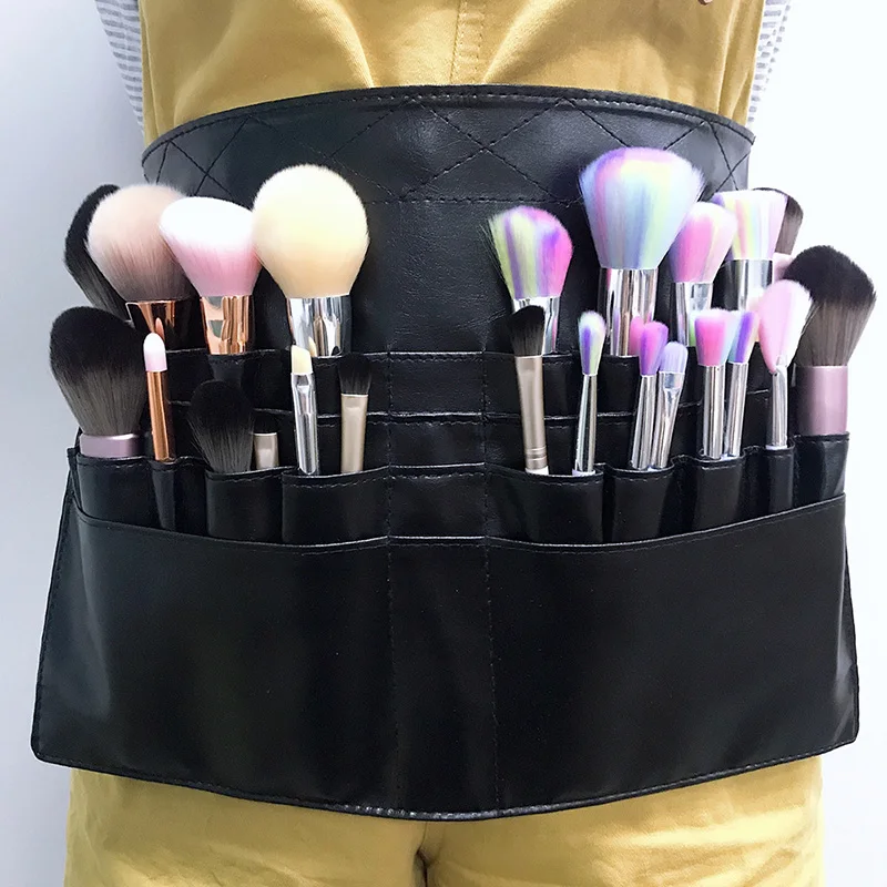 Women Multifunction Leather Brush Holder Bag Waist Strap Belt Apron Makeup Cosmetic Organizer for Professional Makeup Artist