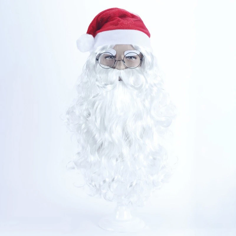 

Christmas Gift Santa Claus Wig and Beard Synthetic Hair Short Cosplay Wigs for Men White Hairpiece Accessories Hat