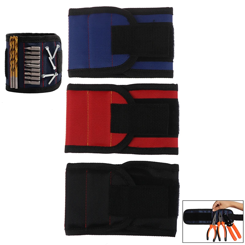 Magnetic Wristband Hand Wraps Tool Bag Electrician Wrist Screws Holder Bracelet For Home Repair(three Rows 6 Magnets)