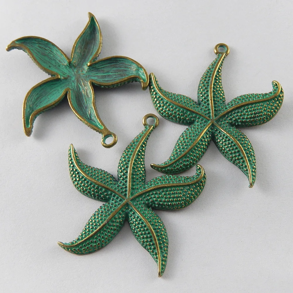 5PCS Star Pendat Patina Verdigry Patina Brass Starfish Charms Pendants For Jewelry Finding Making Necklace Accessory  48*43*3m