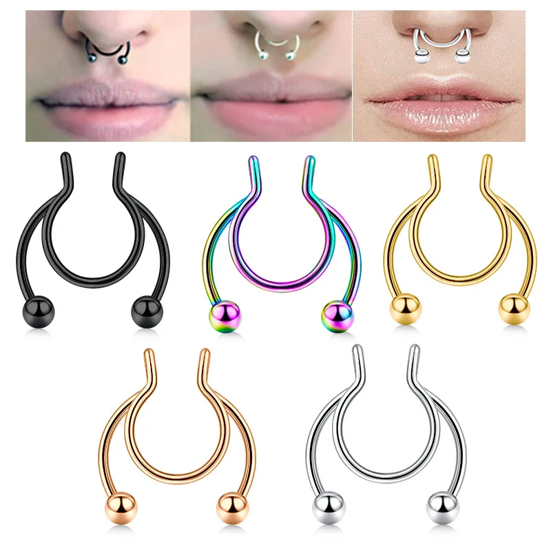 

Fake Nose Ring Piercing Hoop Septum Rings U Shaped Stainless Steel Oreja Body Hip Hop Rock Clip Jewelry TRENDY 50pcs