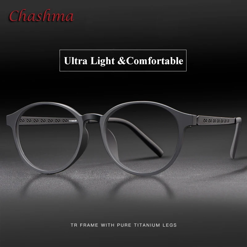 Chashma Women Round Frame Men Retro TR90 Frame Titanium Temple Optical Eyewear Light Weight Anti Blue Ray Prescription Glasses