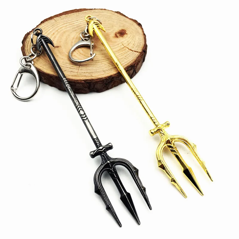 Movie Justice Theme Trident Pendant Keychain Trinket Keychains Key Ring Zinc Alloy Prop Harpoon Model Jewelry Gift 13cm