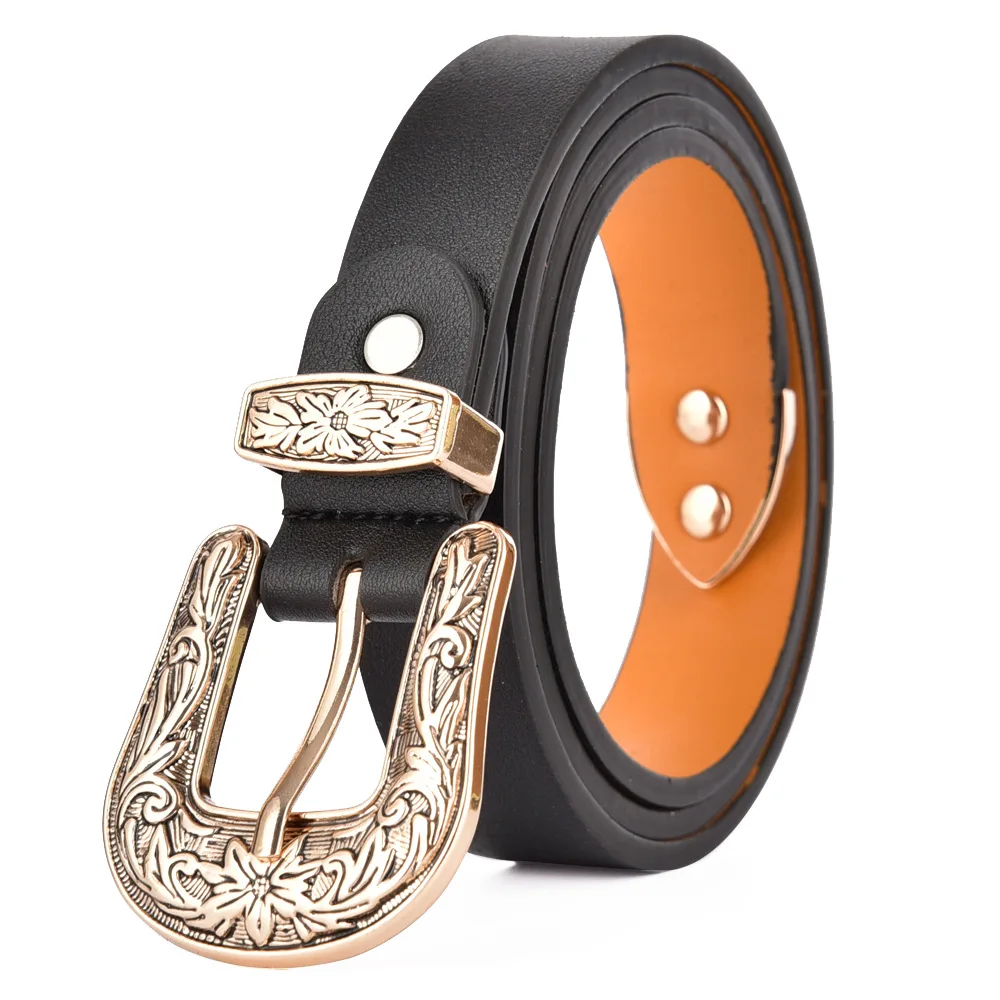 New Stylish Carved Three-piece Buckled Head Belt Decorated Casual Women's Belt Luxury Belt Designers Women Belts