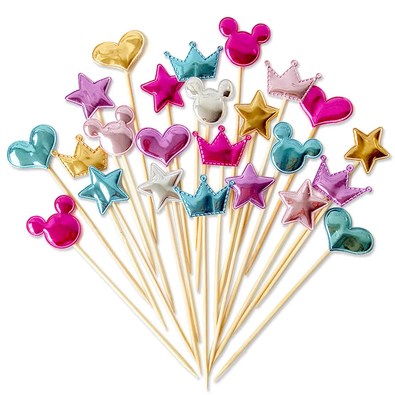 Lovely Birthday Cake Toppers Heart Star Crown Baby Shower Cake Flags Kids Girl Boy Birthday Wedding Party Cake Decor