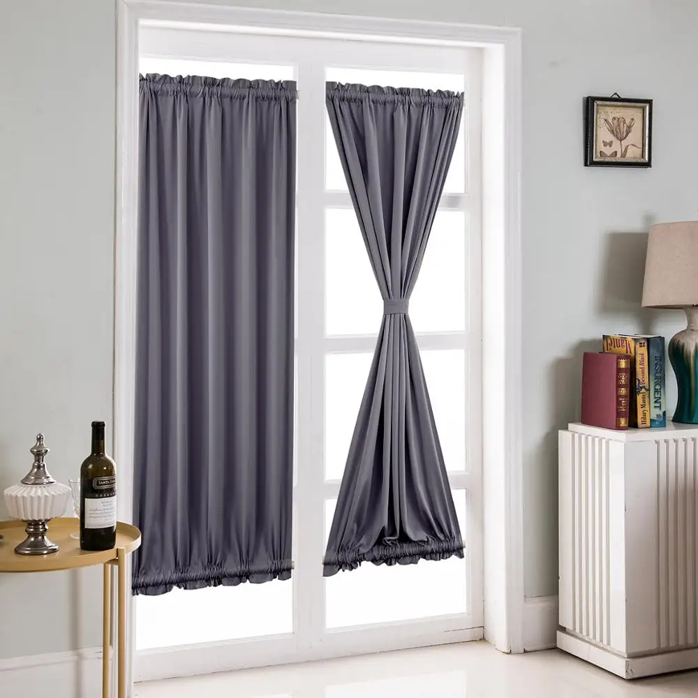 1 Panel Blackout French Door Curtain Soft Fabric Rod Pocket Door Curtain for Window Drapery Including Bonus Adjustable Tieback