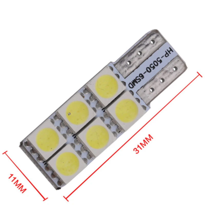 10Pcs LED Car Bulbs White T10 W5W 5050 6SMD Bulb Canbus Error Free Clearance Lamps Reading Light License Plate Lights 12V