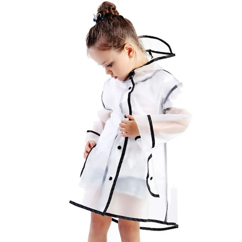 EVA Kids Children Raincoat Waterproof Rain Poncho Clear Transparent Tour Hoodies Raincoat Student Rainsuit Protective Covers