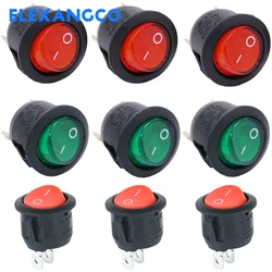 5Pcs Snap-in Red Green Light Illuminated Round Boat Rocker Switch Toggle Power Switch SPST ON-OFF 3 Pin AC 250V 6A 125V 10A