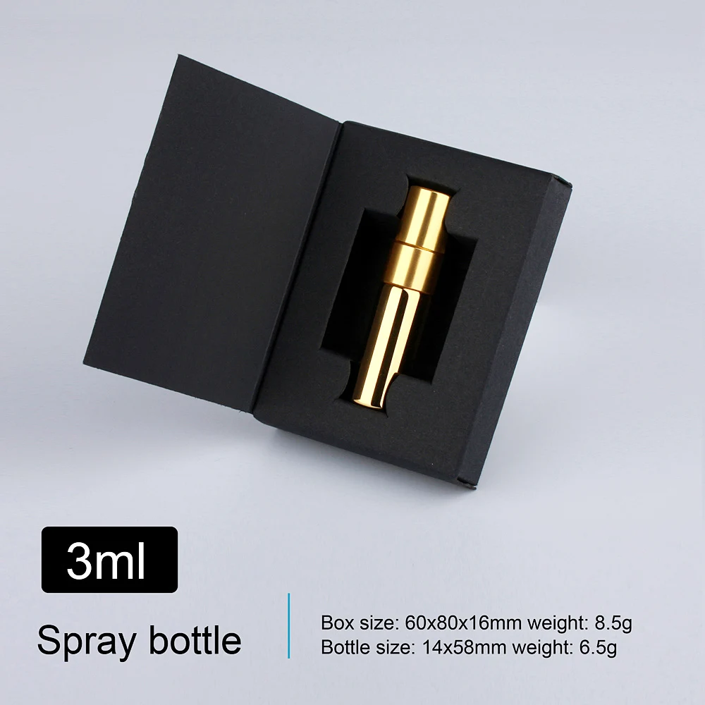 Bouteille de parfum d'atomiseur de 3ml, boîte d'emballage, blanc ou noir, cadeau, 100 pièces/lot