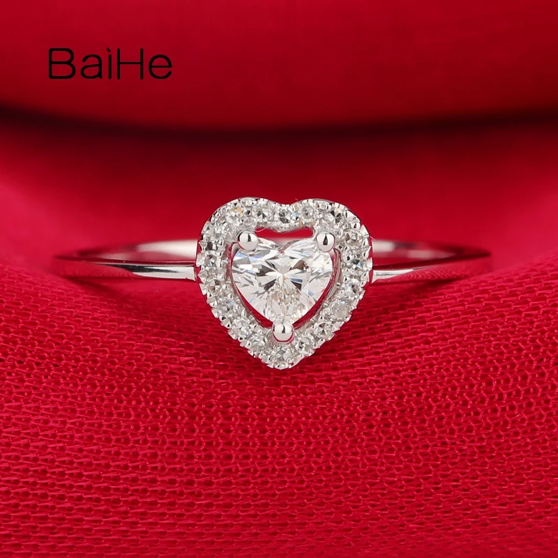 BAIHE Solid 18K White/Yellow/Rose Gold FG/SI Natural Diamond Heart Ring Women Trendy Engagement Wedding Fine Jewelry Anillo