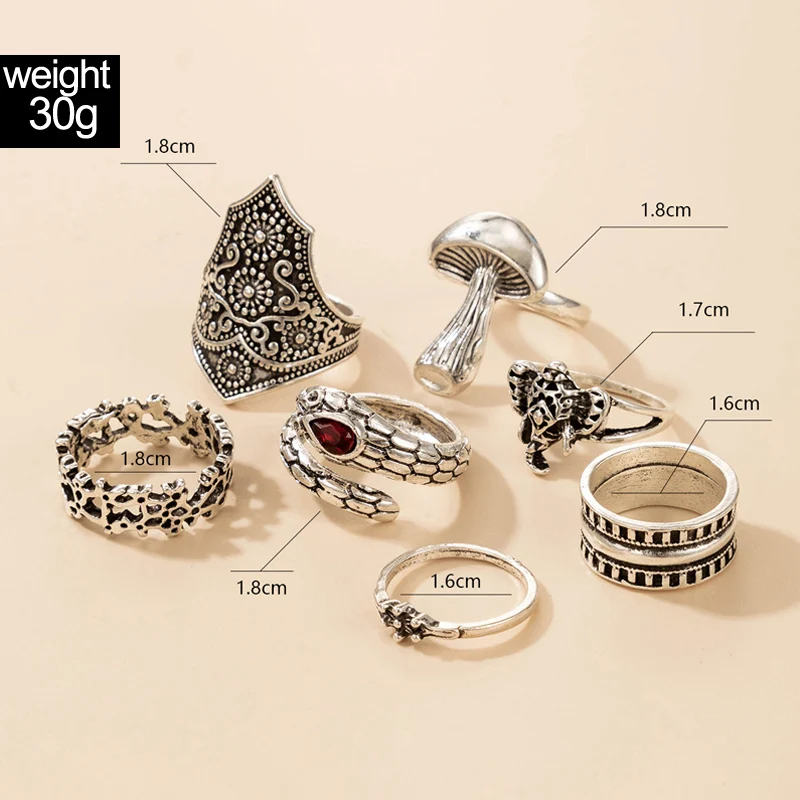 docona Vintage Mushroom Cactus Rings for Women Luxury Crystal Snake Elephant Spider Alloy Ring Set Statement Jewelry кольца