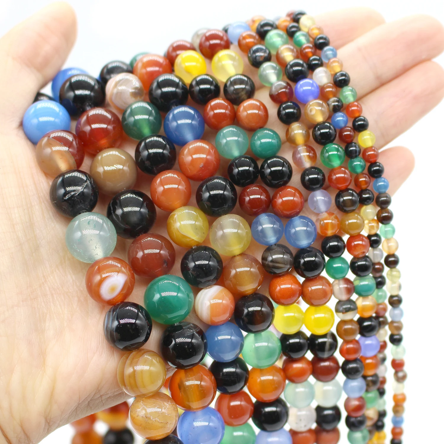 Oameusa Natural Round Colored Agates Stone Beads Loose Beads DIY Earrings Rings Charms Necklace For Women 4mm 6mm 8mm 10mm 12mm