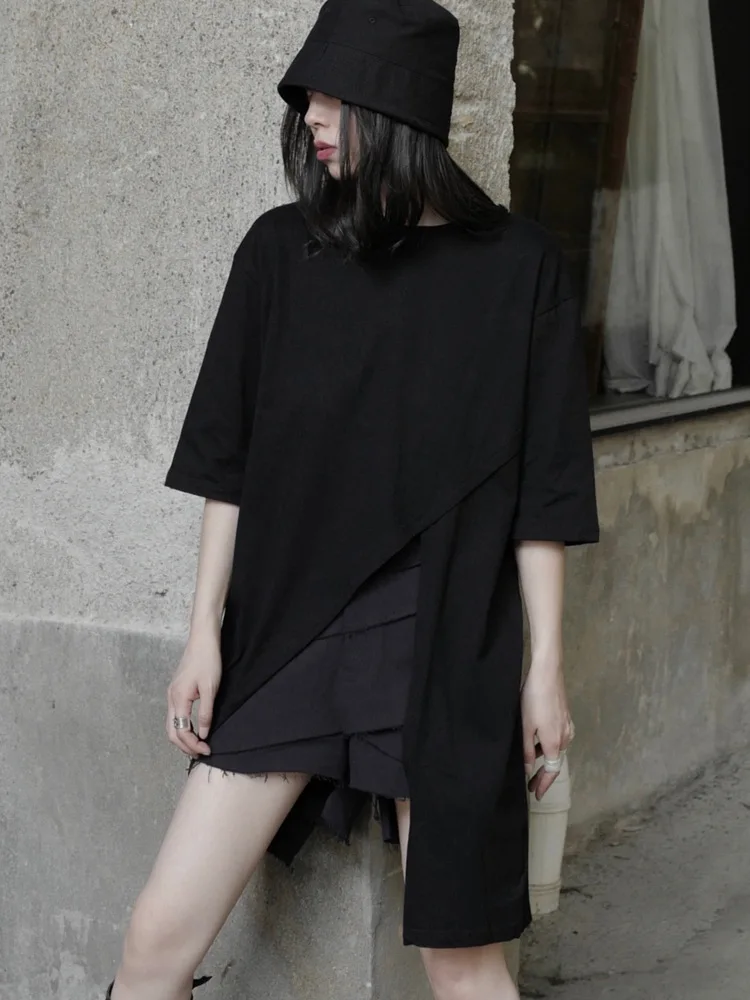 Women's Short Sleeve Summer Deconstructed Loose Slit Fashion Designer Personality Oversized Half Sleeve T-Shirt