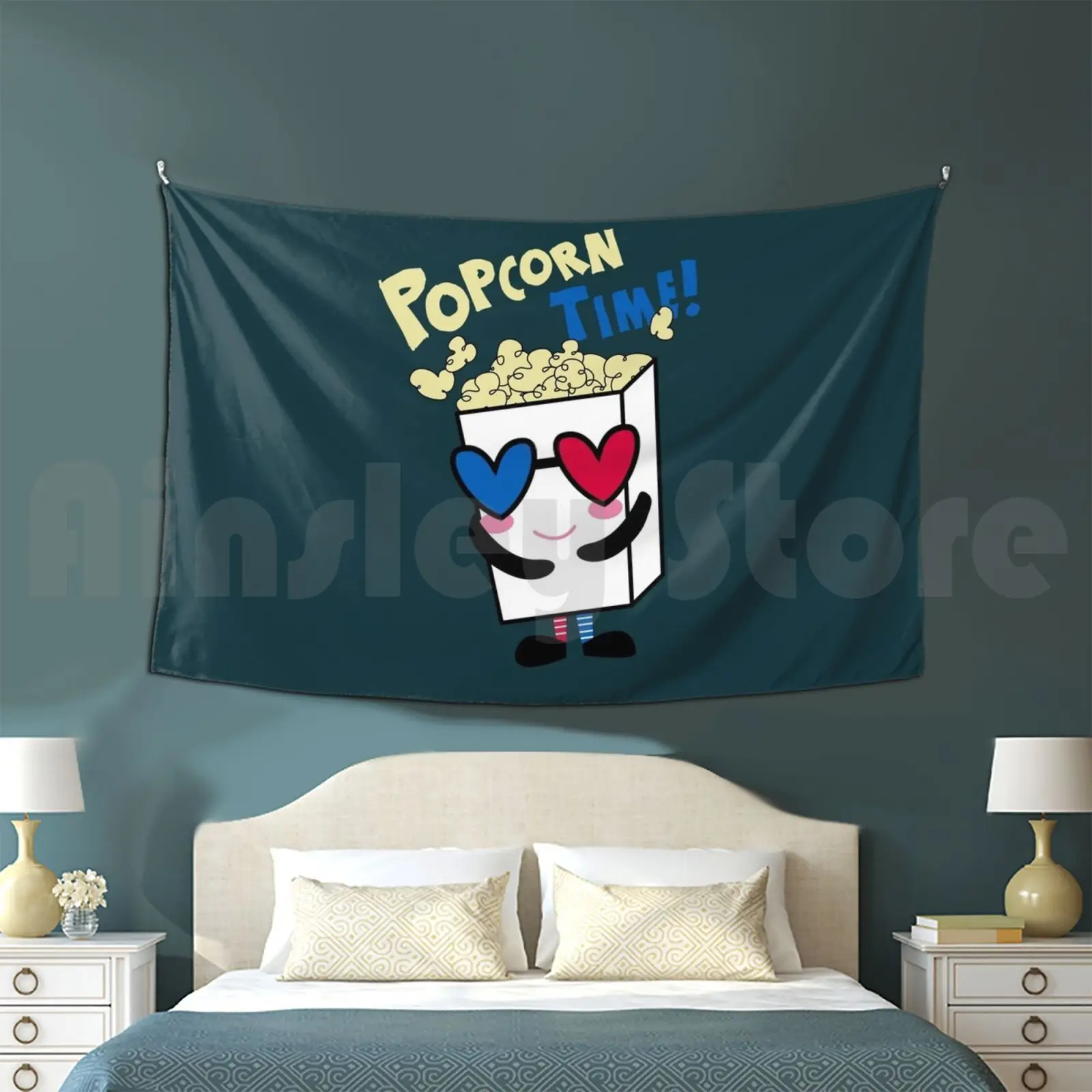 Popcorn Time Customized Tapestry Popcorn Movie Cinema Movies Film Food Corn Cute Snack White Movie Time