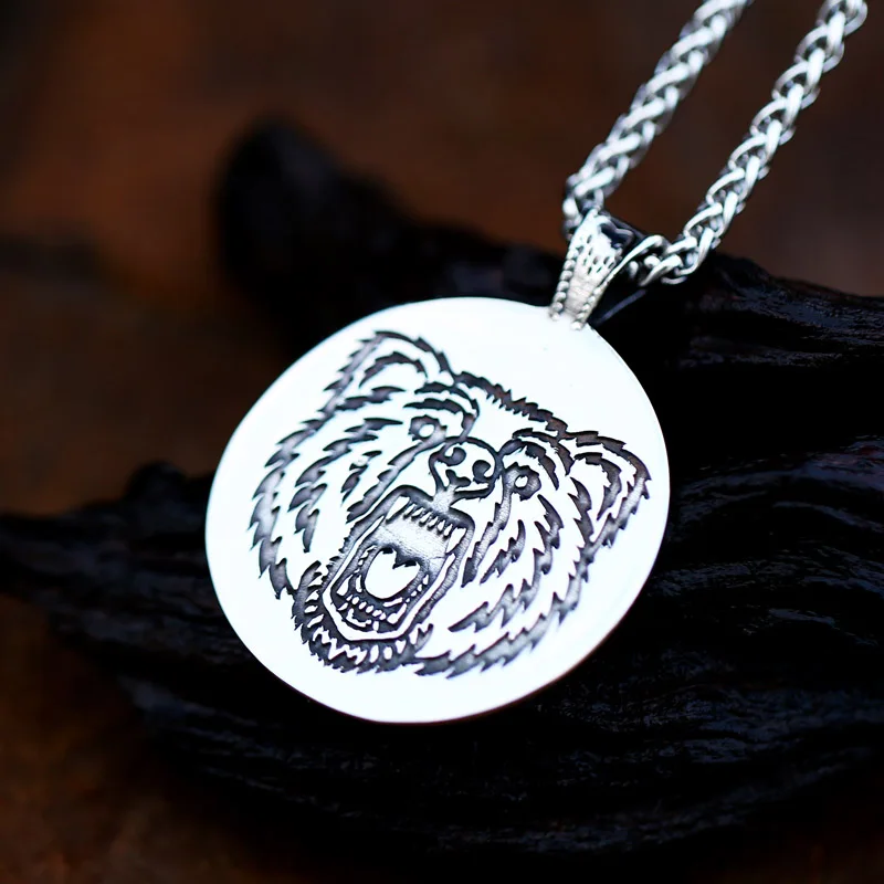 BEIER Nordic Vikings Bear Print Amulet Pendant Necklace The Norse Bear Print and tiger pendant Necklace Nordic Talisman BP8-371