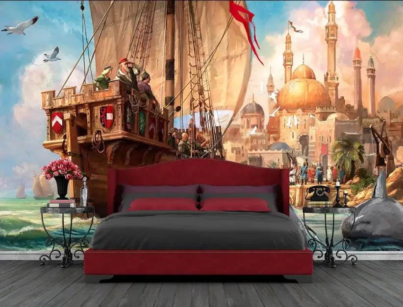 

Custom 3D Wall Mural Wallpaper Home Decor Ocean boat 3D Photo Wall Paper For Living Room Bedroom Wallpaper For Walls 3 d