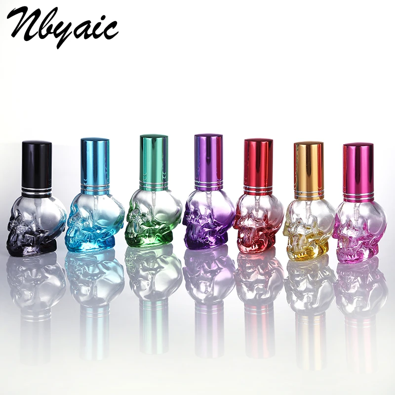 Nbyaic 1pcs garrafa de perfume 8ml cor crânio spray garrafa de vidro sub-pacote garrafa de perfume viagem portátil imprensa spray garrafa vazia