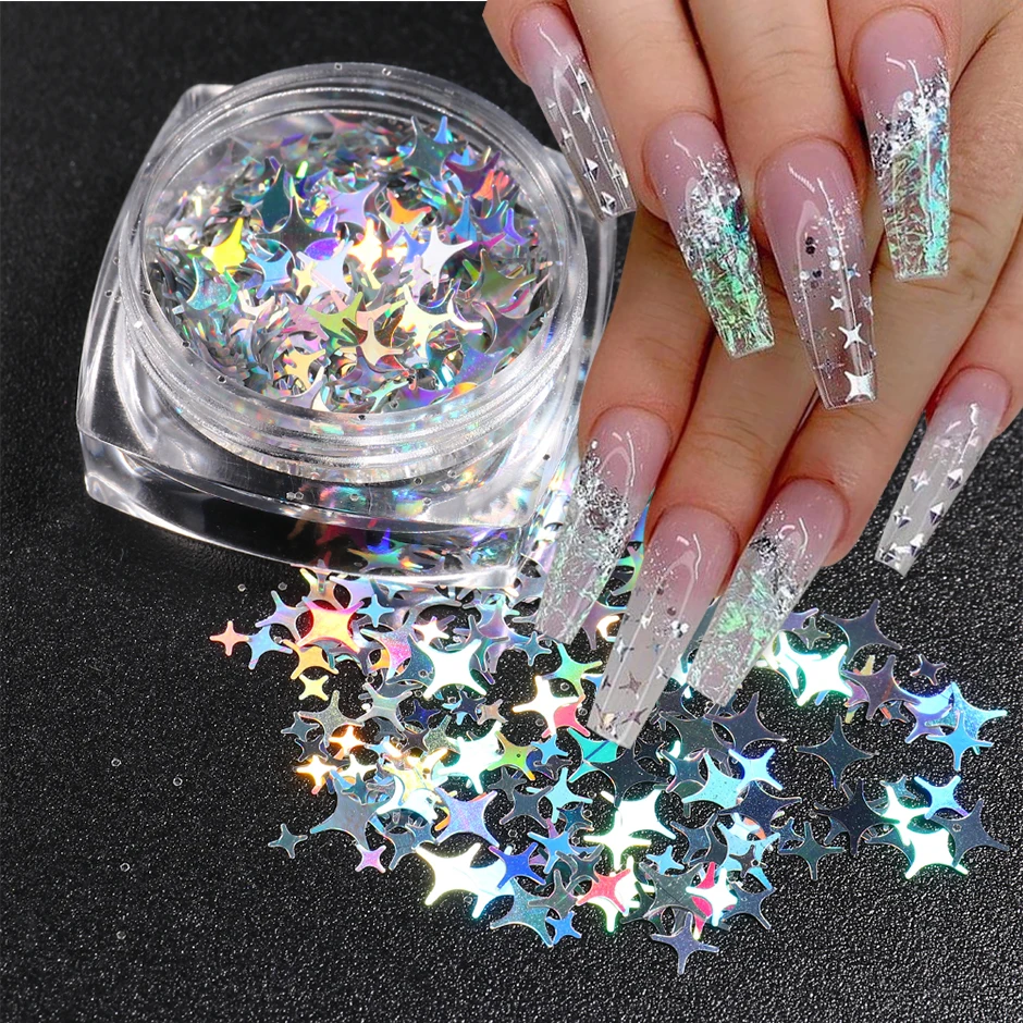 Purpurina holográfica para uñas, copos de lentejuelas de mariposa, espejo brillante, corazón, estrella, Aurora, diseño de decoración 3D, GLHB01-04