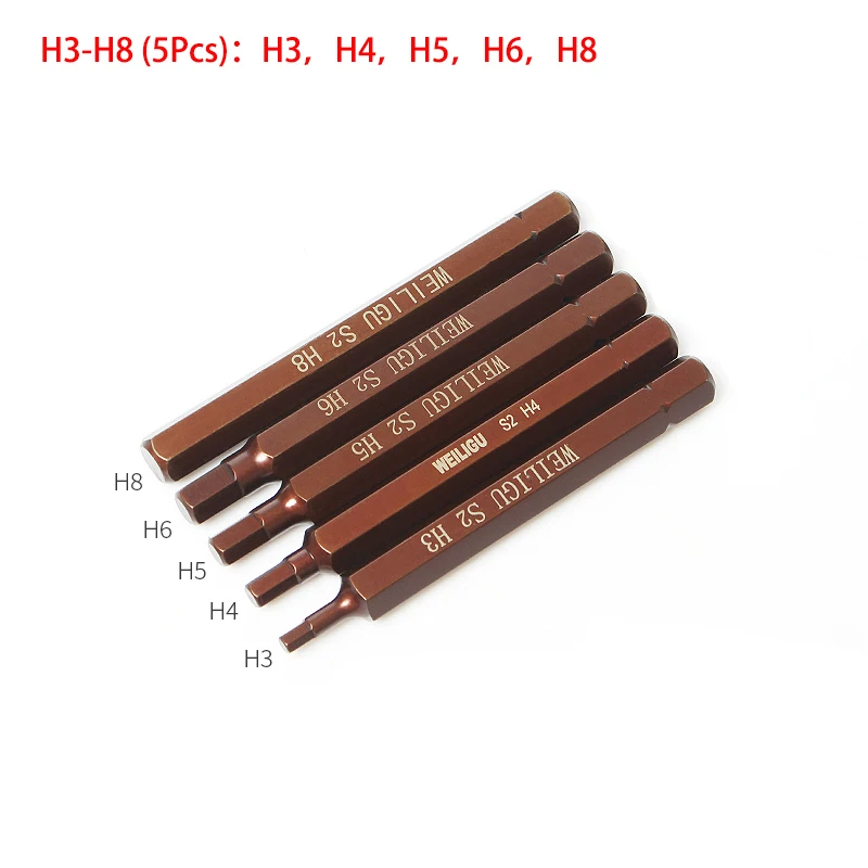 1 Set 8mm Hex Shank Electric/Hand S2 Steel Impact Duty Screw Driver 80mm Long Bits Set PH1-PH4, SL5-SL10, H3-H8,T20-T55 Bit Tool