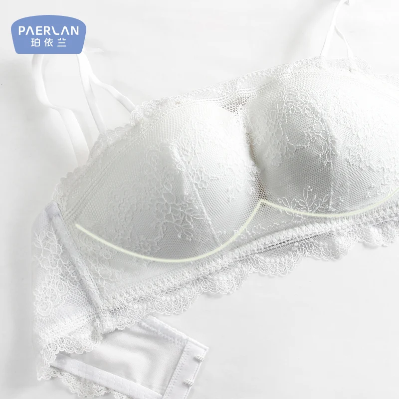 PAERLAN Tube top anti-glare gathered white women\'s bra without steel ring sexy half cup lace-side wrap underwear