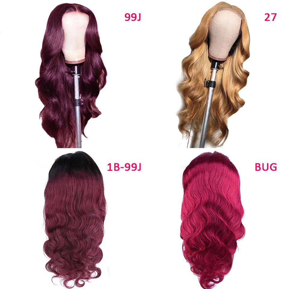 Miss Rola Body Wave 4*4 Vetersluiting Menselijk Haar Pruiken Ombre 99J Bourgondië Blond Braziliaanse Remy Haar Pruik 180% Dichtheid Pre Geplukt