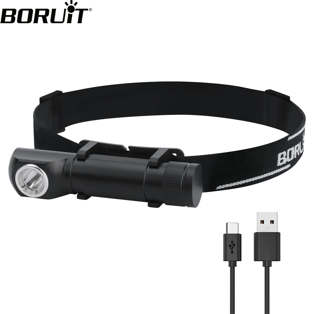 BORUiT HP100 LED Headlamp Type C Rechargeable 18650  Headlight EDC Flashlight with Magnet Tail Clip Fishing Camping Head Torch