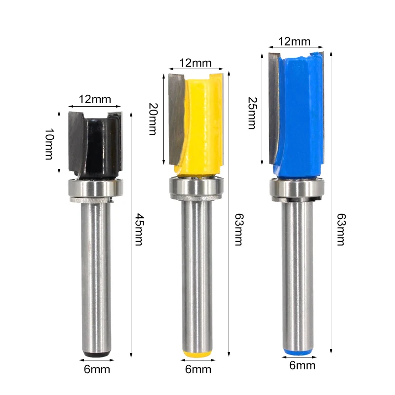 LAVIE 6mm Shank Flush Trim Router Bit Pattern Bit Top Bottom Bearing 12mm Blade Template Wood Milling Cutter Carpenter MC06080