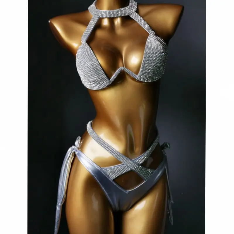 Imagem -02 - Venus Férias Diamante Biquíni Bandagem Maiô Strass Sexy Beachwear Feminino 2023