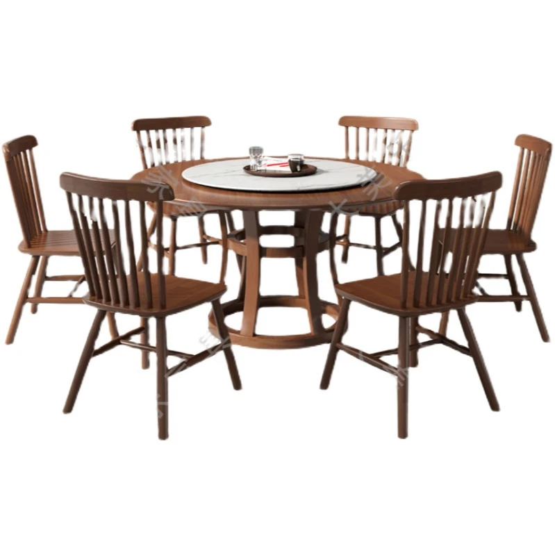 Nordic marble round dining table chair combination modern minimalist slate round home solid wood round table with turntable