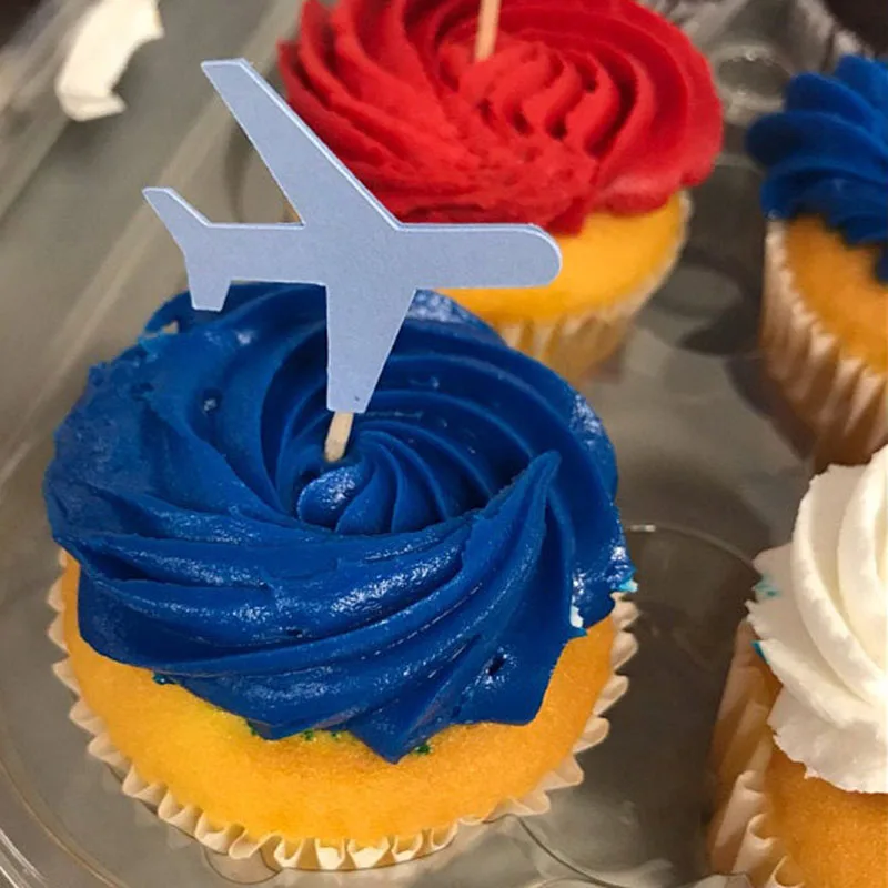 Airplane Cupcake Toppers Decorations for Kids Aircraft Themed Birthday Party Cake Decoration Supplies-set of 24