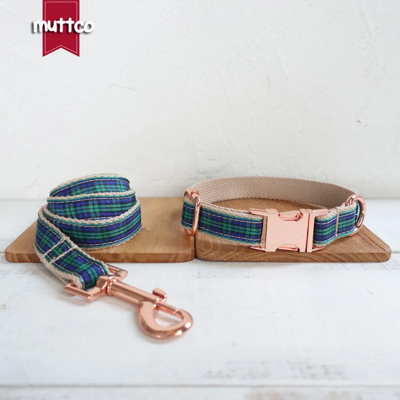 

MUTTCO retailing unique new style collar for dog THE FOREST PLAID cotton dog collar leash set 5 sizes UDC014M