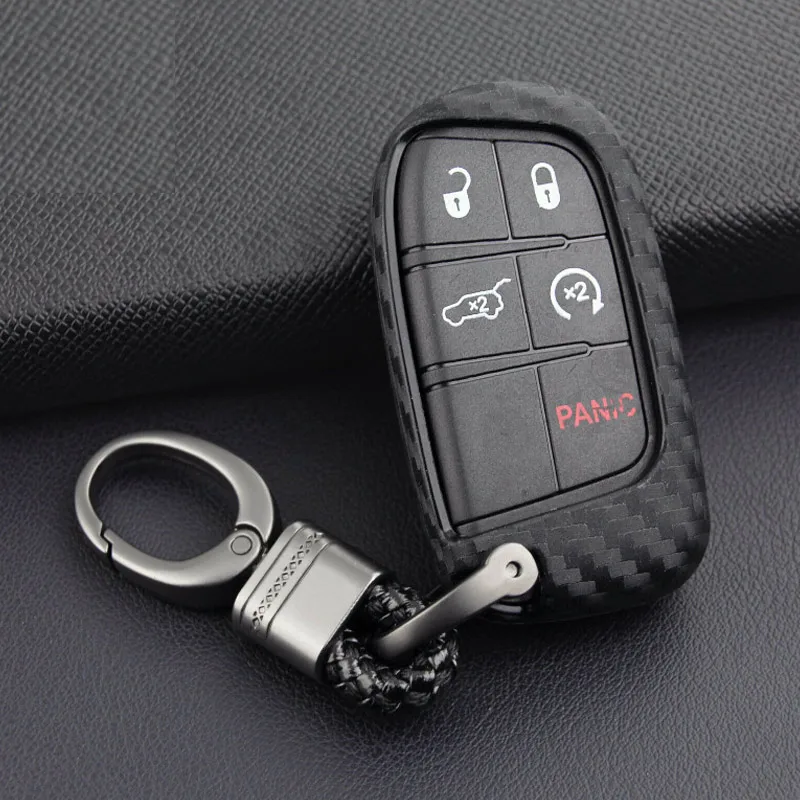 

Carbon Fiber Car Key Fob Chain Holder Case for Chrysler Dodge Car Accessories Car Styling