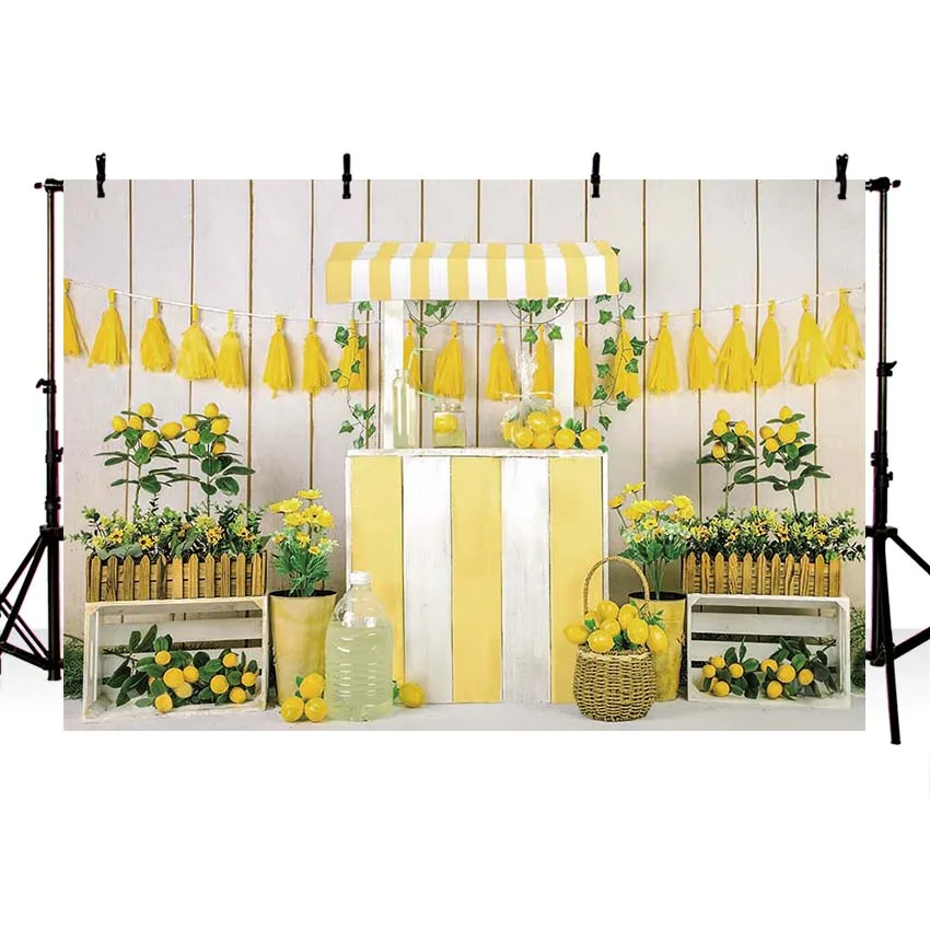 Mehofond-telón de fondo para fotografía, decoración para fiesta de cumpleaños, estudio fotográfico, limón, fruta, amarillo, flor, madera blanca, Baby Shower