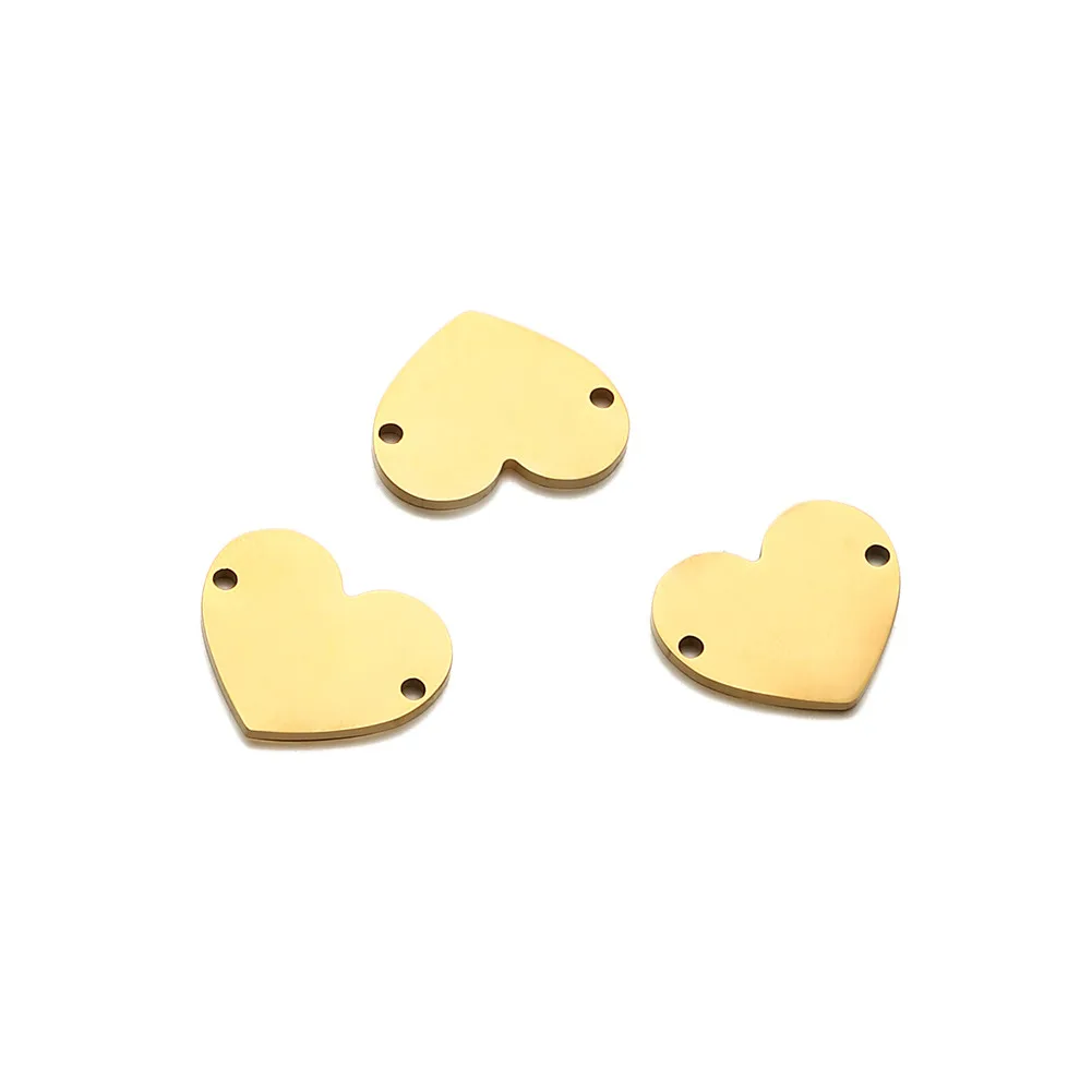 5PCS/lot New Style Stainless Steel Blank Double Hole Heart Charms Fit Bracelets Making Handmade Jewelry Love Heart Accessories