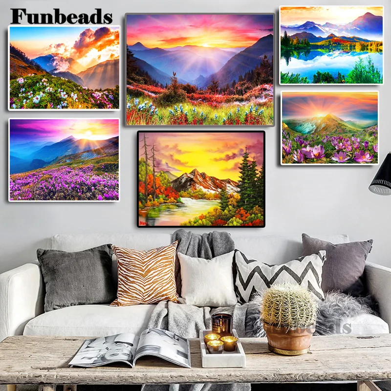 

DIY 5D Diamond Painting Full Round Square Resin Diamonte Embroidery Cross Stitch Kits Wall Art Handcraft Mountain Sunup FF5000