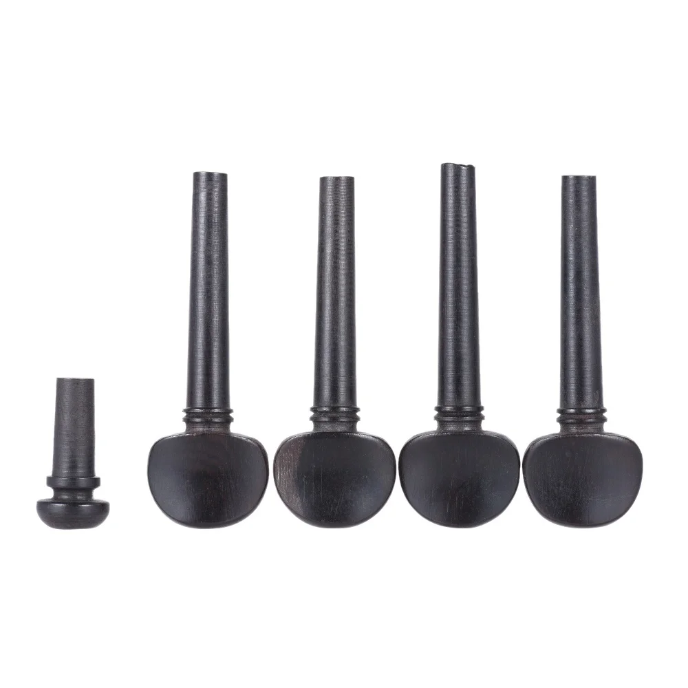 4PCS 4/4 3/4 1/2 1/4 1/8 Ebony Wood Violin Tuning Pegs Inlay Shell Pitch Tuning Fiddle Tuning Pegs Endpin Set Replacement Black