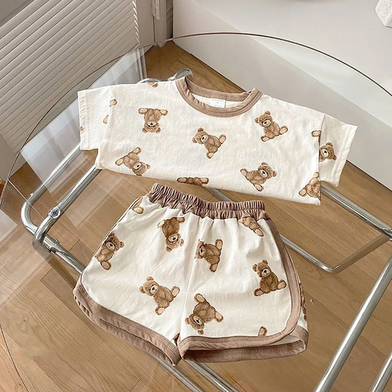 

Summer Baby Clothing Set Toddler Boys Bear Suit Cotton Tee and Shorts Infant Outfit Baby Girl Outfit Baby Girl Clothes