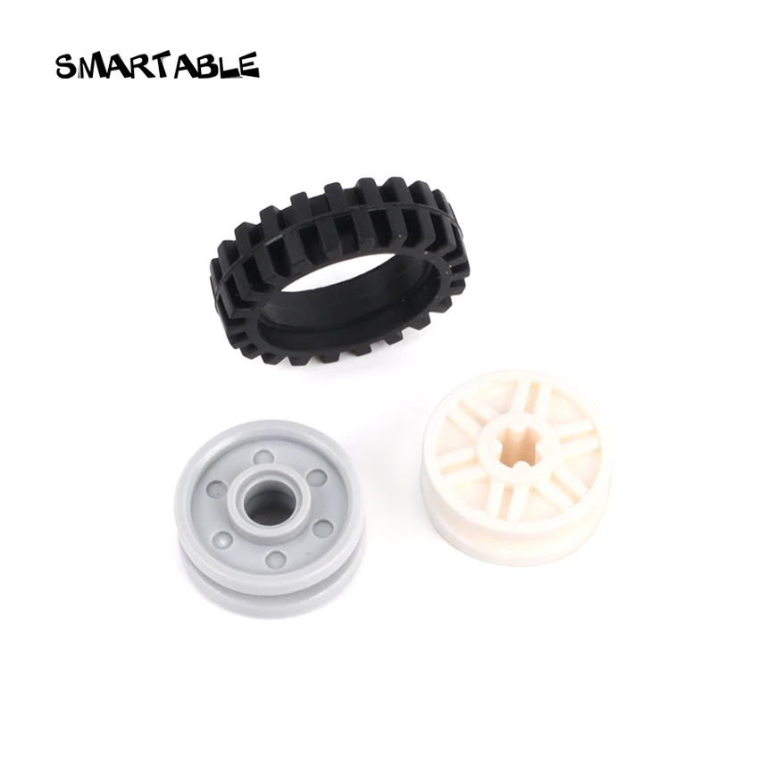 Smartable Tire 24x7 mm Wheel With 18x7 mm Rim Hub MOC Parts Building Block Toys Compatible Major Brands 56902+3483 15pcs/Set