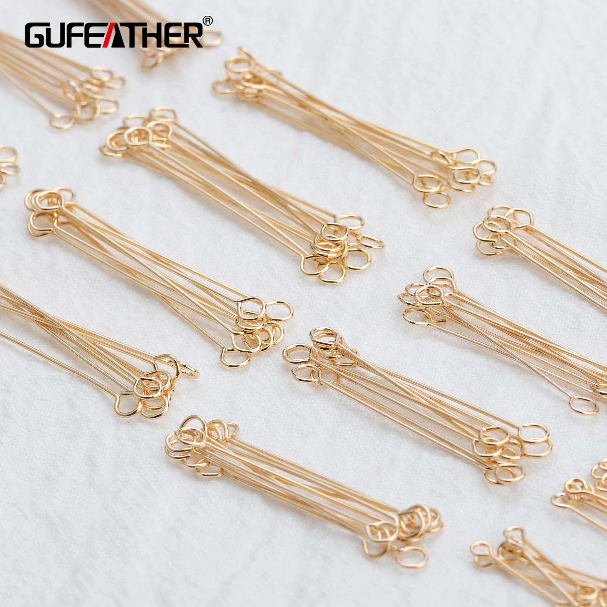 GUFEATHER M897,jewelry accessories,needle,18k gold plated,0.3 microns,nickel free,double hole,handmade,jewelry making,100pcs/lot