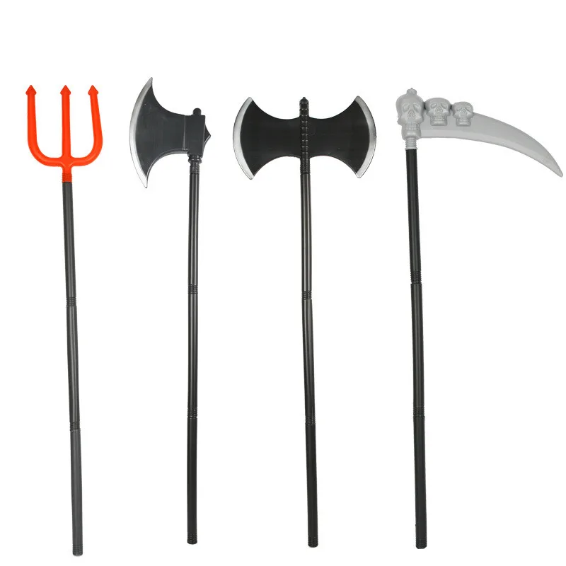 Funny Halloween Props Kids Tricky Toys Plastic Devil Weapons Cattle Fork Party Accessory Plastic Sickle and Plastic Axe Pirate