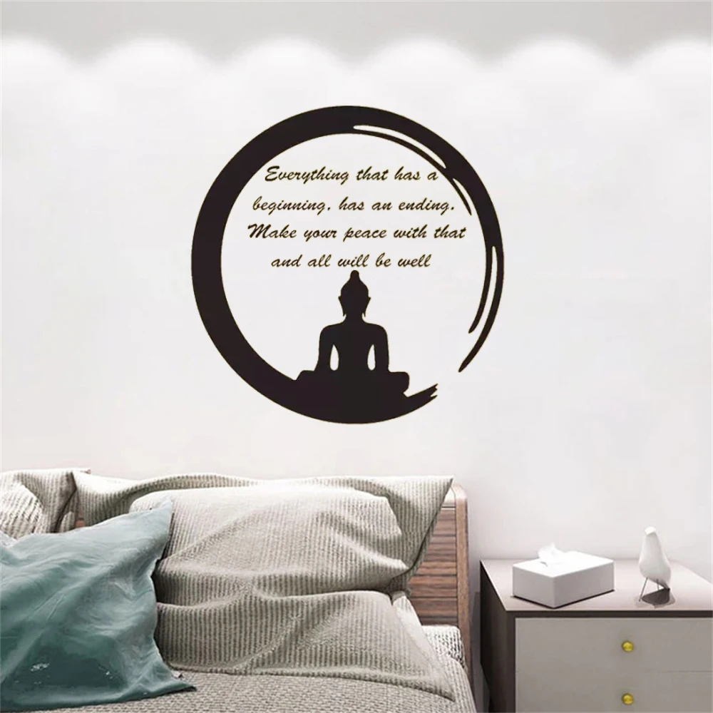 Religion Yoga Buddha Pattern Wall Sticker Buddhist Inspirational Quotes Vinyl Home Decor Wall Decals Removable Murals