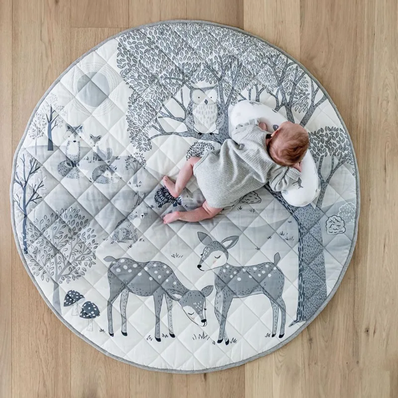 

Cotton Round Shape Kids Rug Baby Activity Center Carpet Bed Floor Rug Deer Protective Floor Gym Play Mat