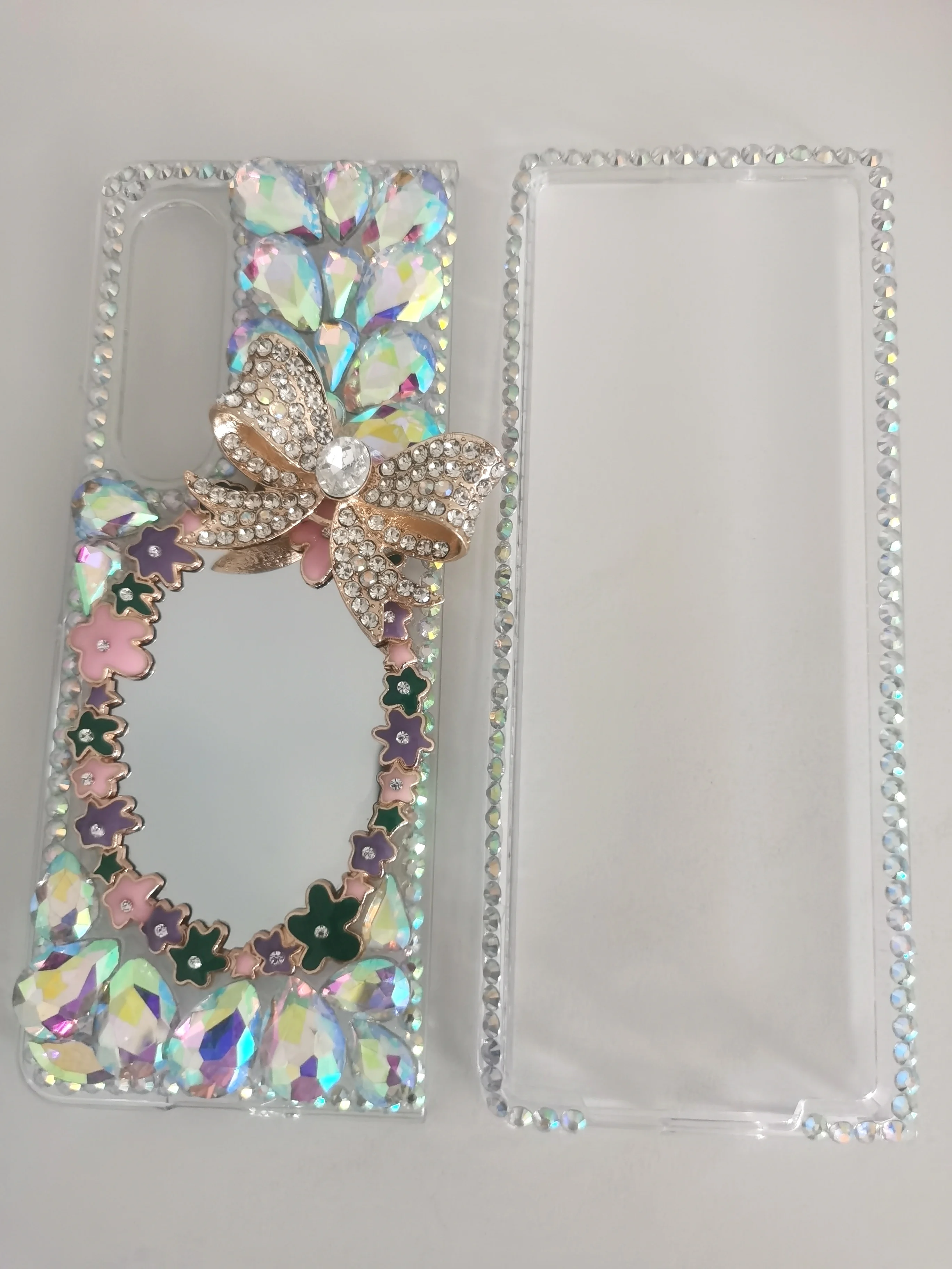 

Super Luxury DIY Flower Mirror Bling Crystal Diamond Case Cover For Samsung Galaxy Z Fold 2 3 W21 5G Fashion Handmade Fundas