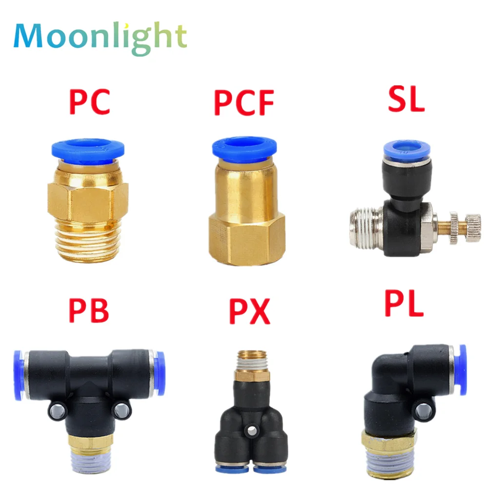 Pneumatic Air Connector Fitting PC/PCF/SL/PB/PX/PL 10mm 12mm 14mm 16 Thread M5 3/4"  1 2 way Hose Fittings Pipe Quick Connectors