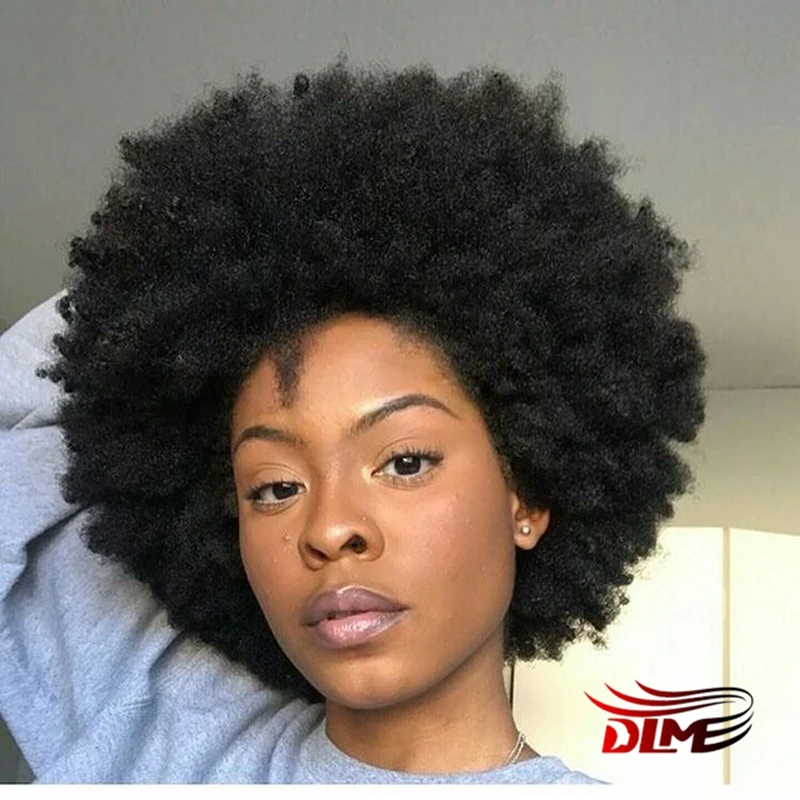 DLME  Short Fluffy Afro Curly Wigs Heat Resistant Fiber Synthetic  Black Woman Cosplay Anime Fancy Funny Wigs for Party Wigs