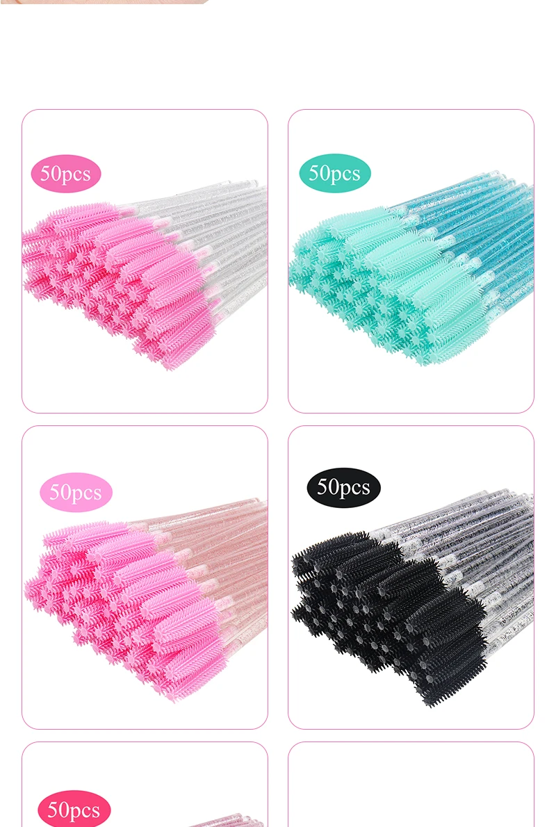 50 Stück Silikon Kristall Mascara Wands Applikator Einweg Diamant Wimpern Pinsel Kamm für Frauen Schönheit Make-up Pinsel Werkzeuge – Detail 3